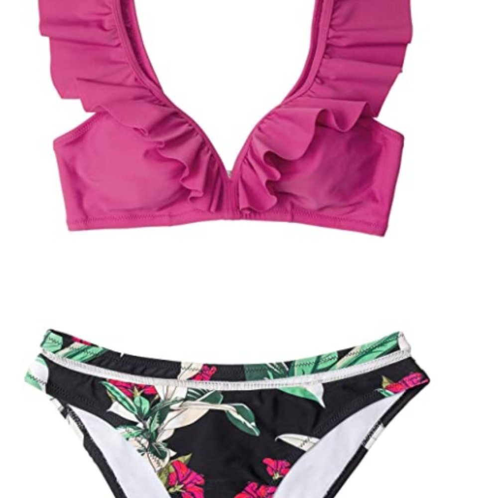CUPSHE Women's pink magenta floral bottom bikini L
